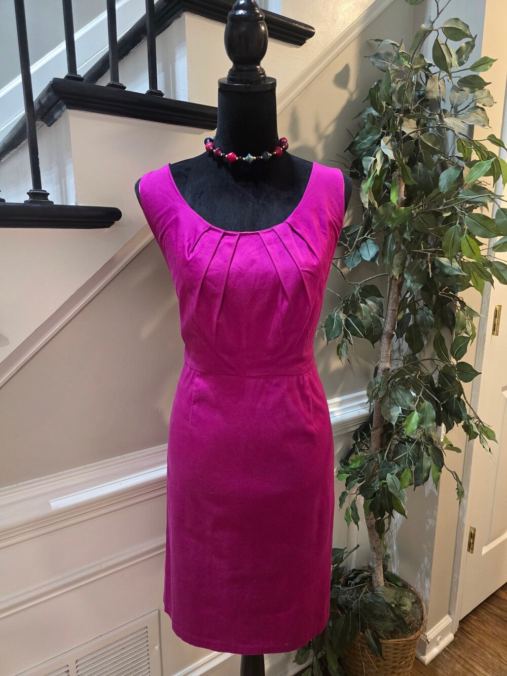 Mossimo Cocktail Pencil Dress Womens SZ 16 Magenta Pink Pleated Scoop Neck Lined